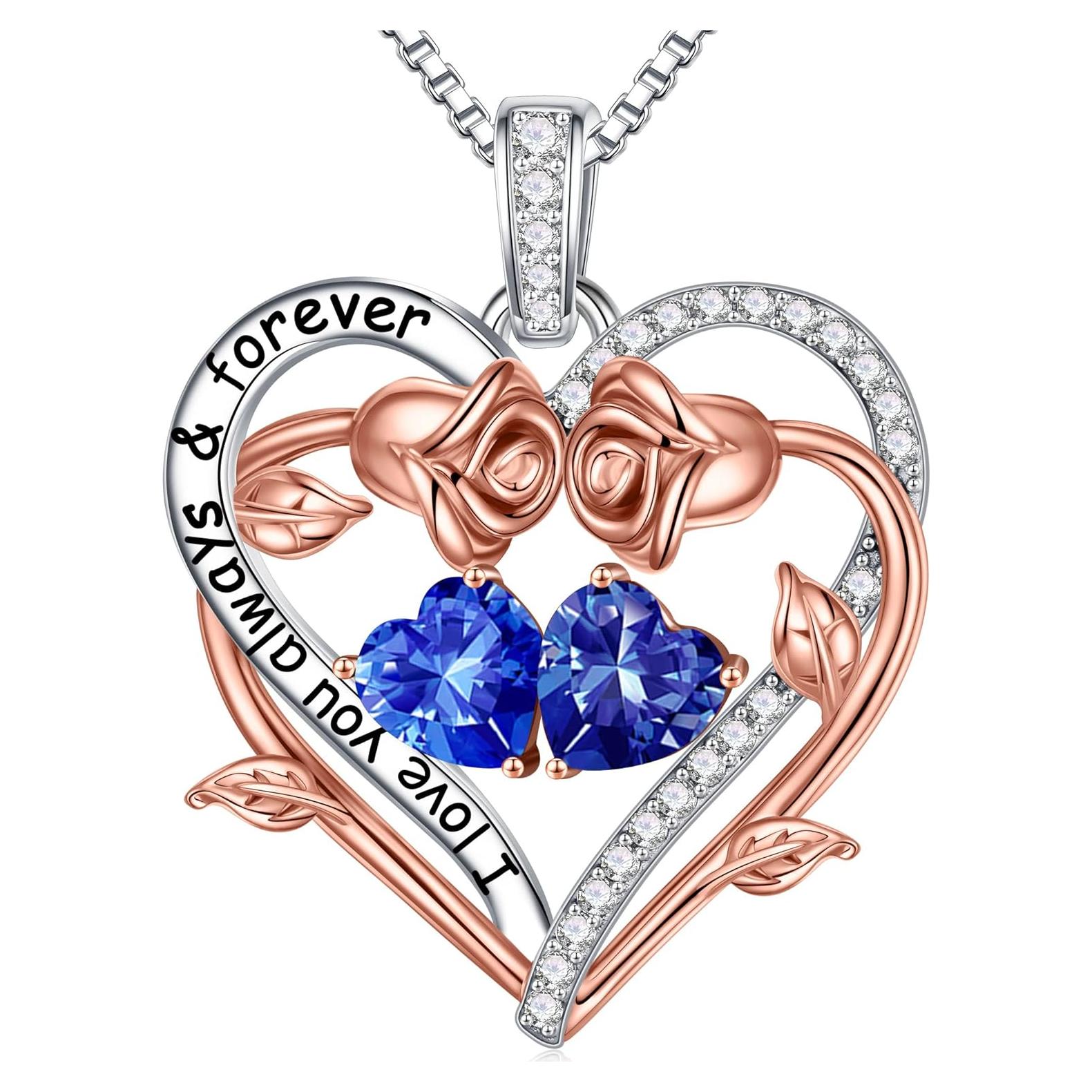 Collar de doble corazón rosa Iefil en plata esterlina 925