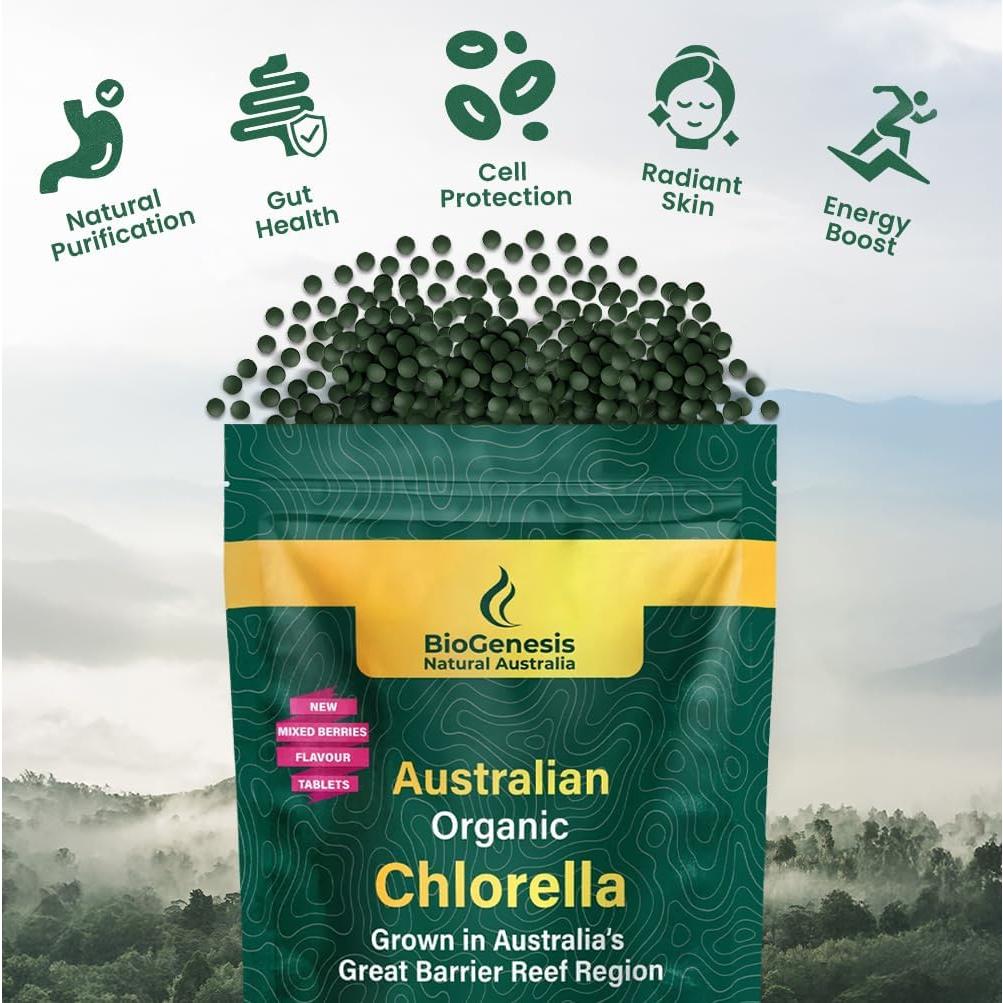 Tabletas de Chlorella Orgánica BioGenesis 300 Mini Veganas