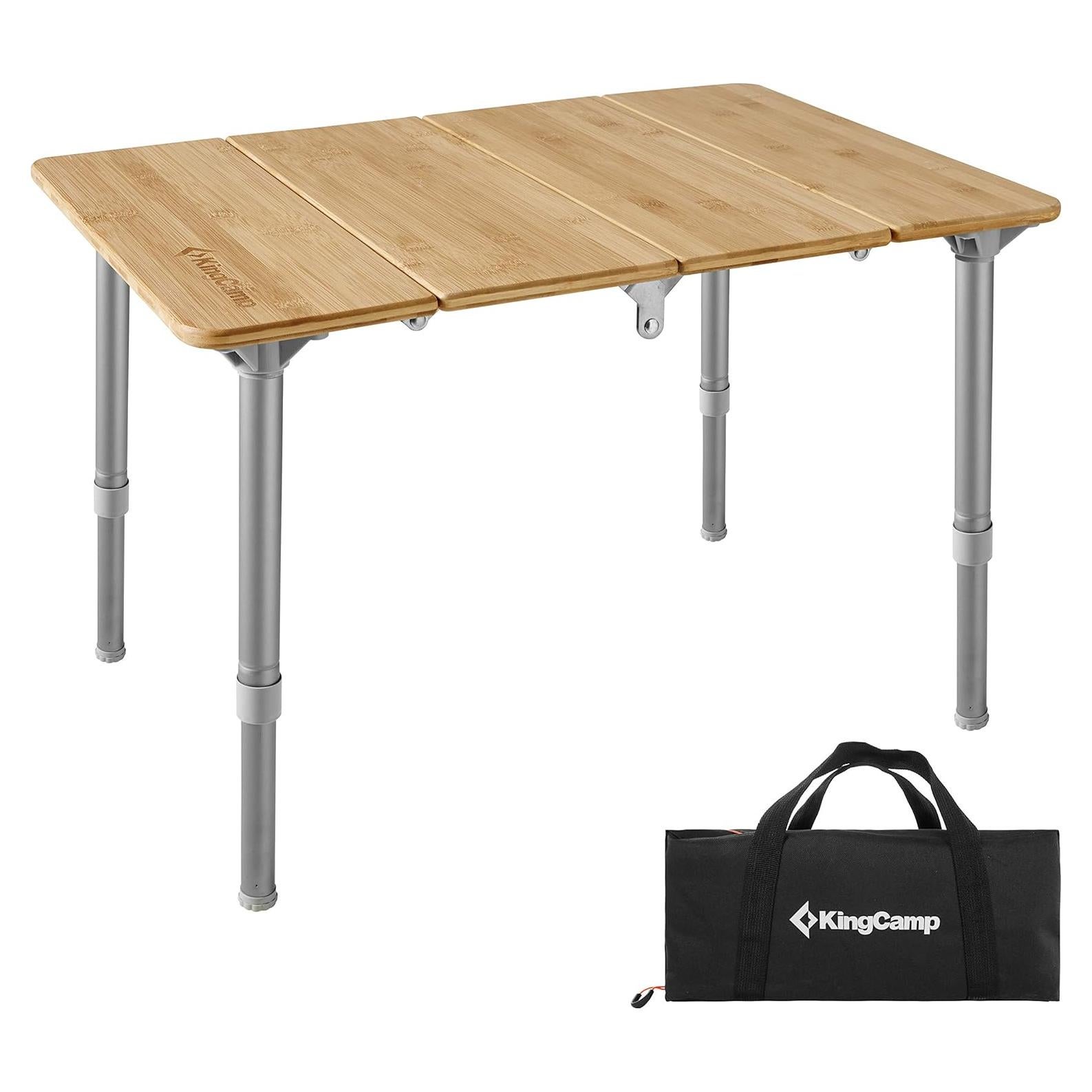 Mesa Plegable KingCamp de Bambú Ajustable Amarillo 3 Alturas