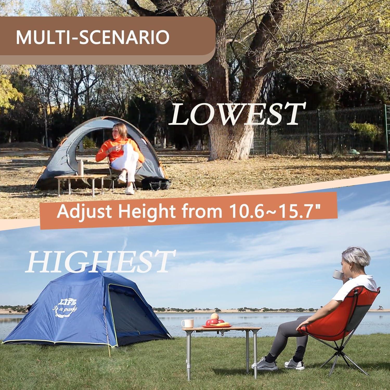 Mesa Plegable KingCamp de Bambú Ajustable Amarillo 3 Alturas