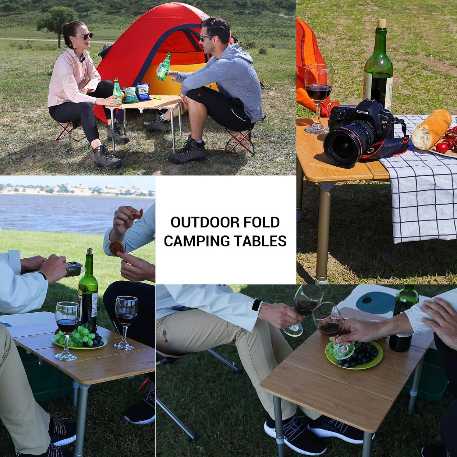 Mesa Plegable KingCamp de Bambú Ajustable Amarillo 3 Alturas