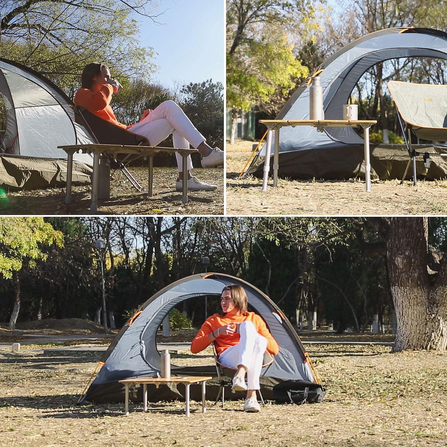 Mesa Plegable KingCamp de Bambú Ajustable Amarillo 3 Alturas