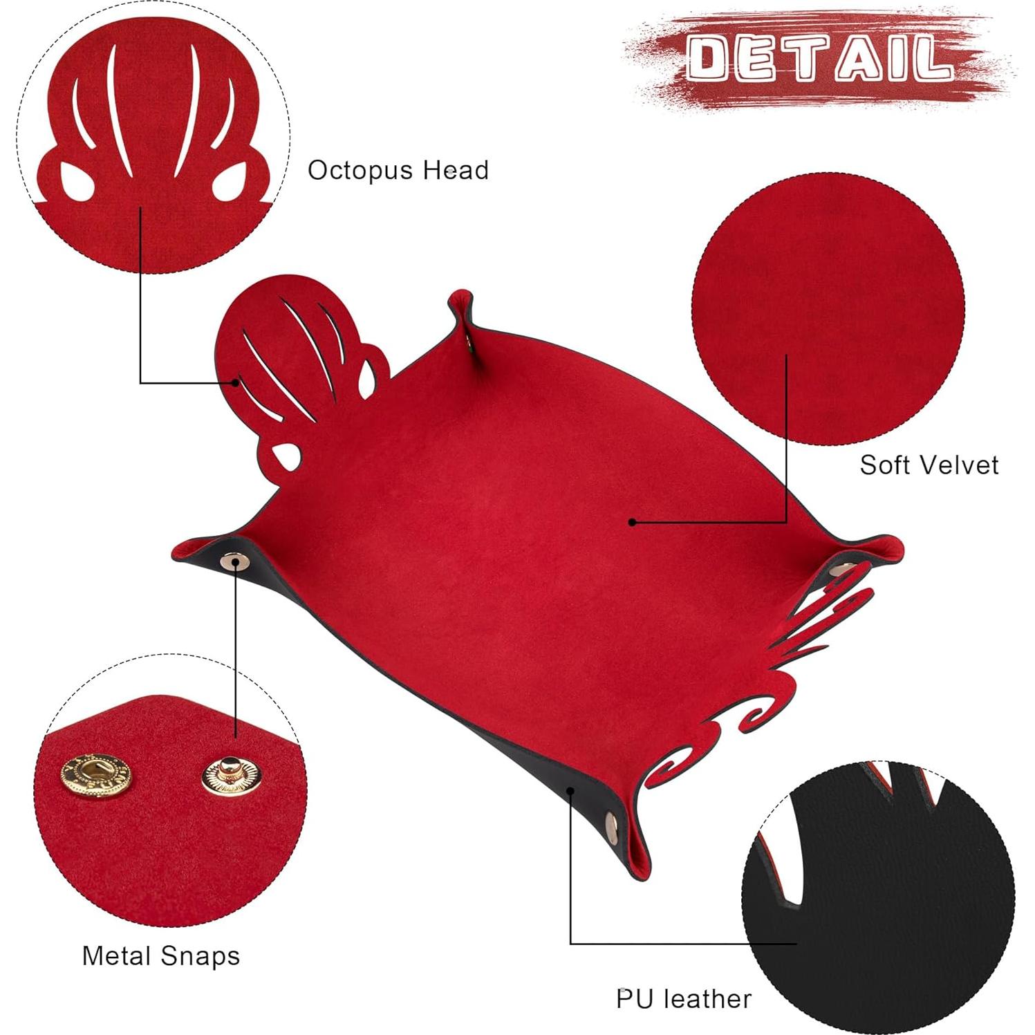 Bandeja de Dados SIQUK Pulpo 2 Piezas PU Negro Rojo