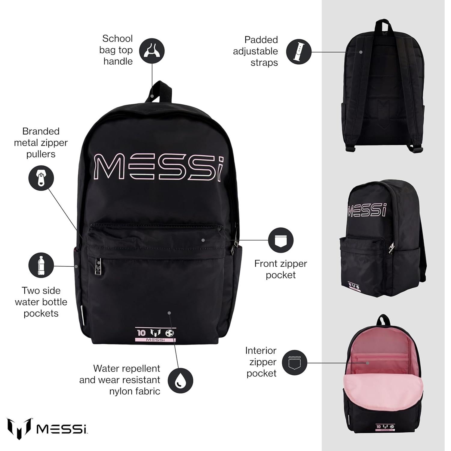 Mochila Messi Unisex con Bolsillos Ajustables 38x20x32cm