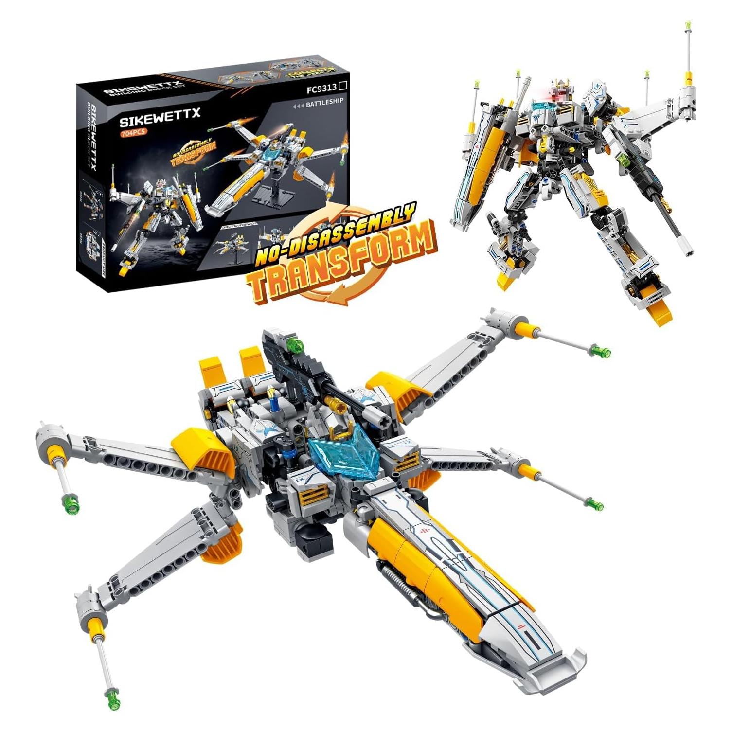 Space Wars 2 in 1 FX1 X-Wing Fighter Spaceship & Warrior Mech Building Blocks Sets, Directly Transformable 704pcs, Compatible with lego star destroyer Boys 8-14, Birthday Gift for Star Fans Kids Adult