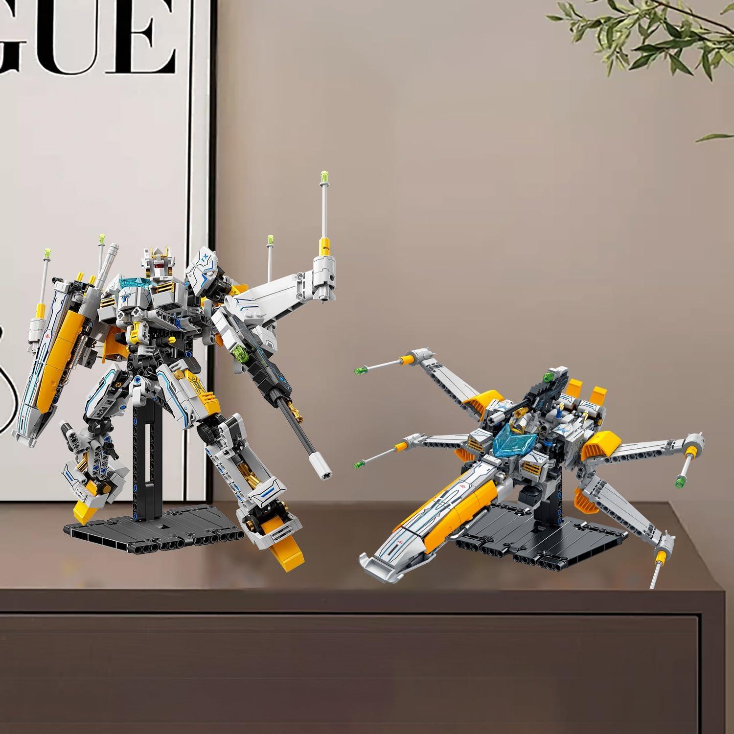 Space Wars 2 in 1 FX1 X-Wing Fighter Spaceship & Warrior Mech Building Blocks Sets, Directly Transformable 704pcs, Compatible with lego star destroyer Boys 8-14, Birthday Gift for Star Fans Kids Adult