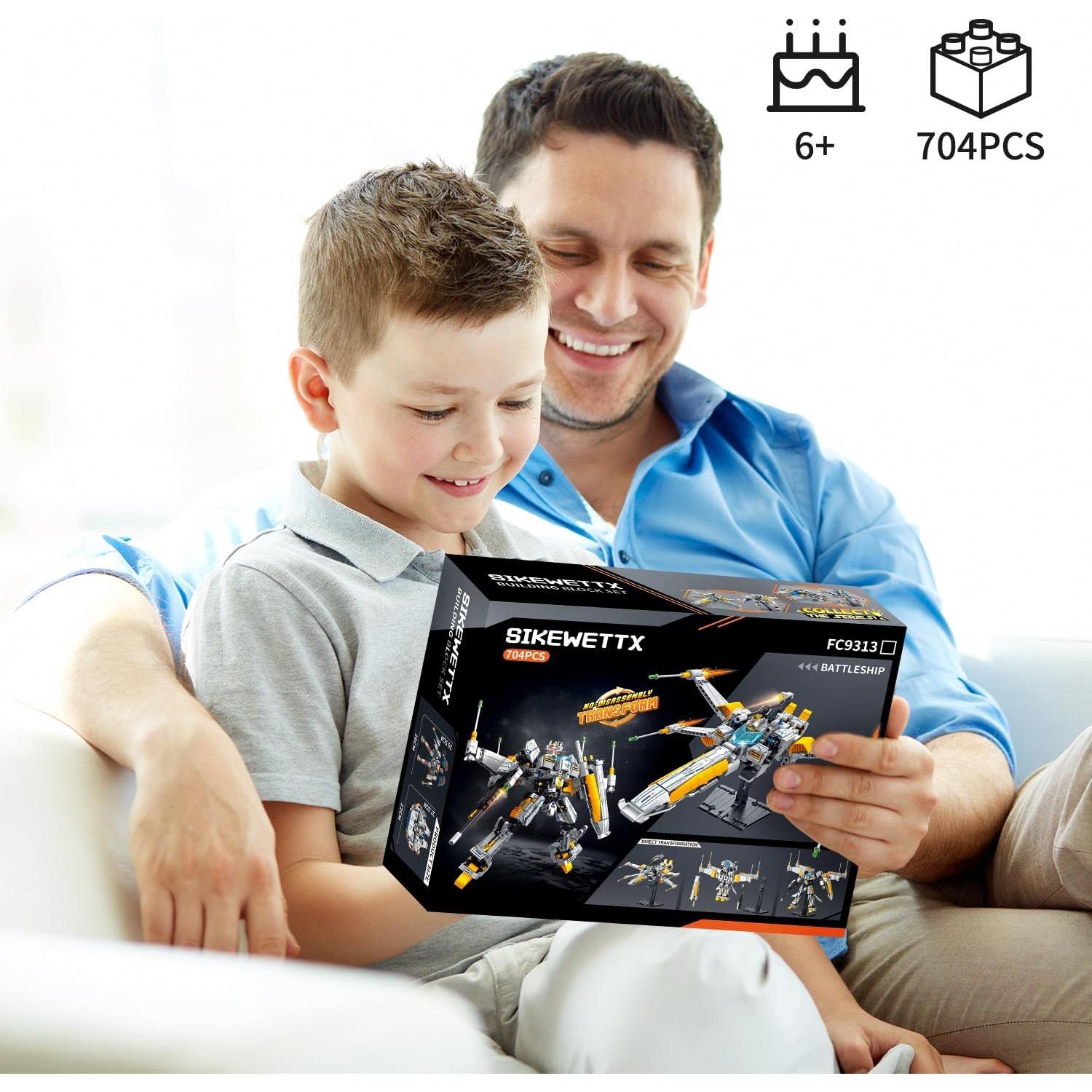 Space Wars 2 in 1 FX1 X-Wing Fighter Spaceship & Warrior Mech Building Blocks Sets, Directly Transformable 704pcs, Compatible with lego star destroyer Boys 8-14, Birthday Gift for Star Fans Kids Adult