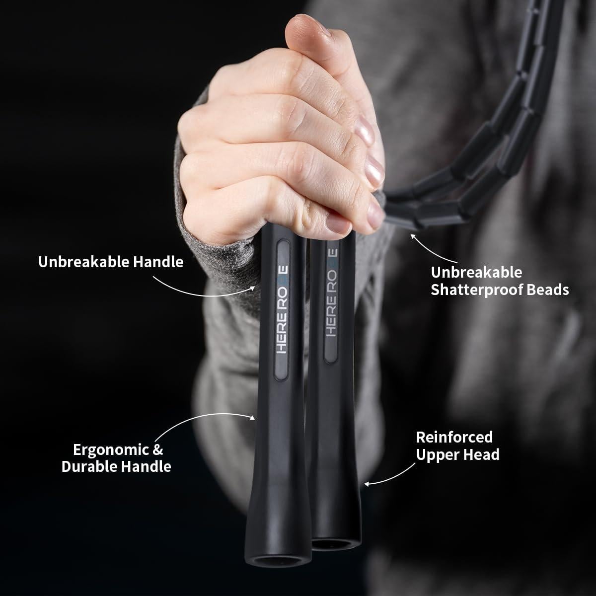 Adjustable Beaded Jump Rope For Adults, Kids, Hererope 10 ft Beaded Jump Rope With Unbreakable Handles & Shatterproof Beads for Enhanced Fitness Training