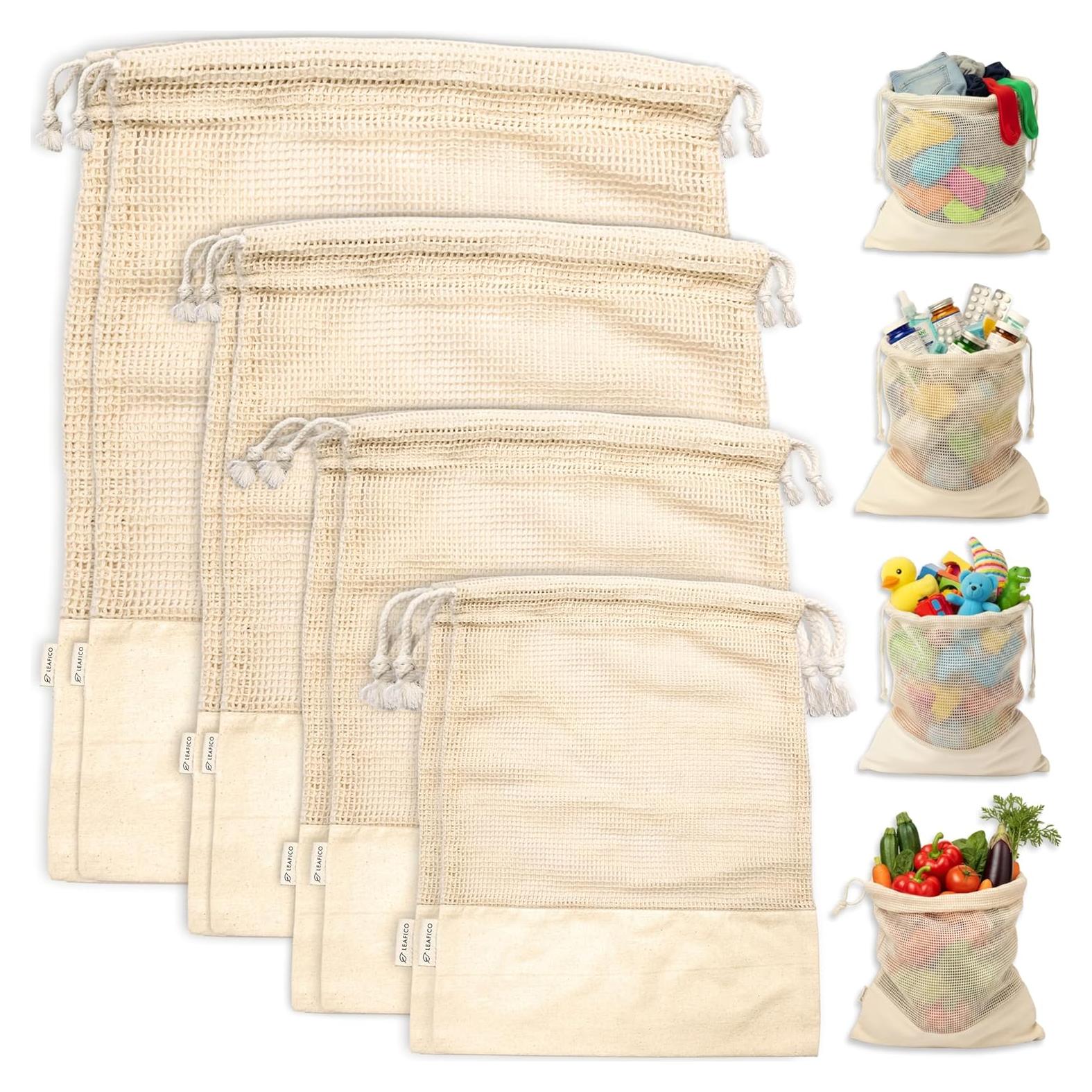 Bolsas Reutilizables Leafico 100% Algodón Híbrido 8 Pcs