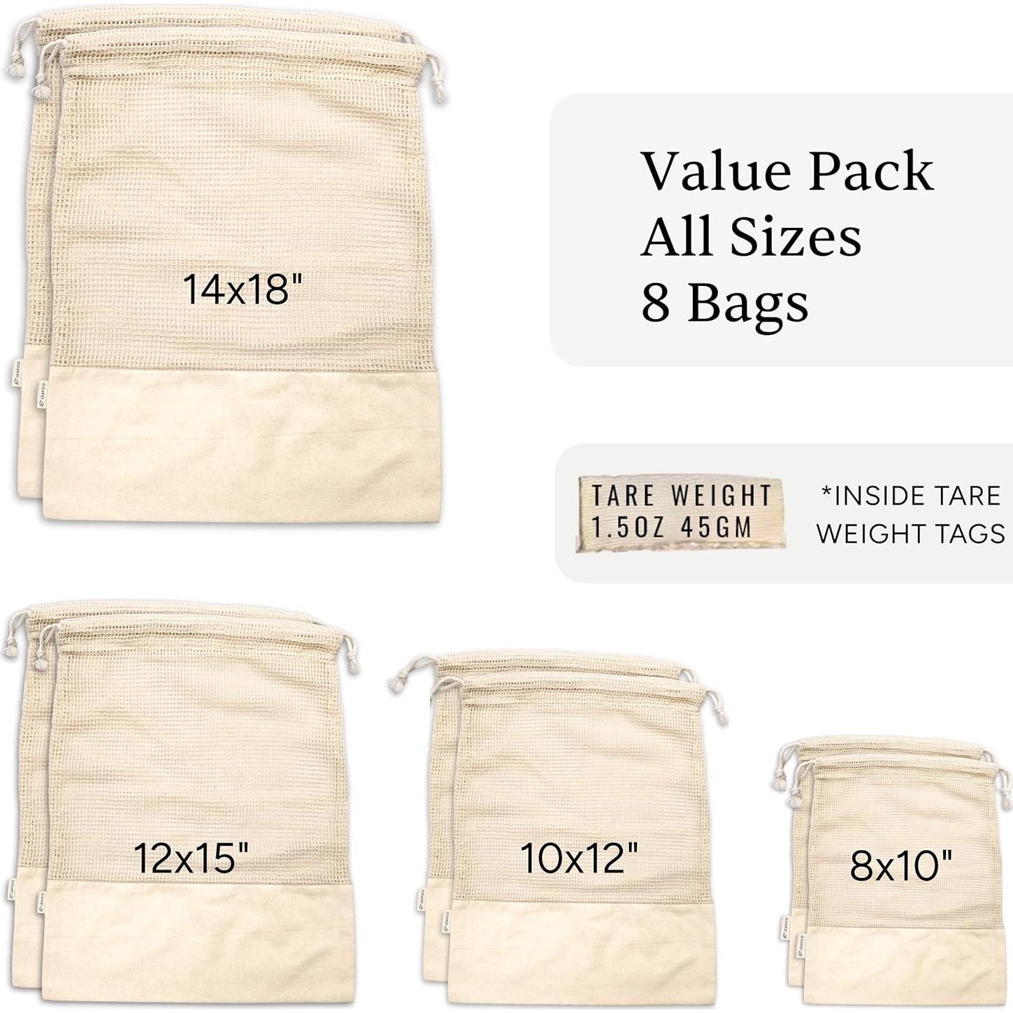 Bolsas Reutilizables Leafico 100% Algodón Híbrido 8 Pcs