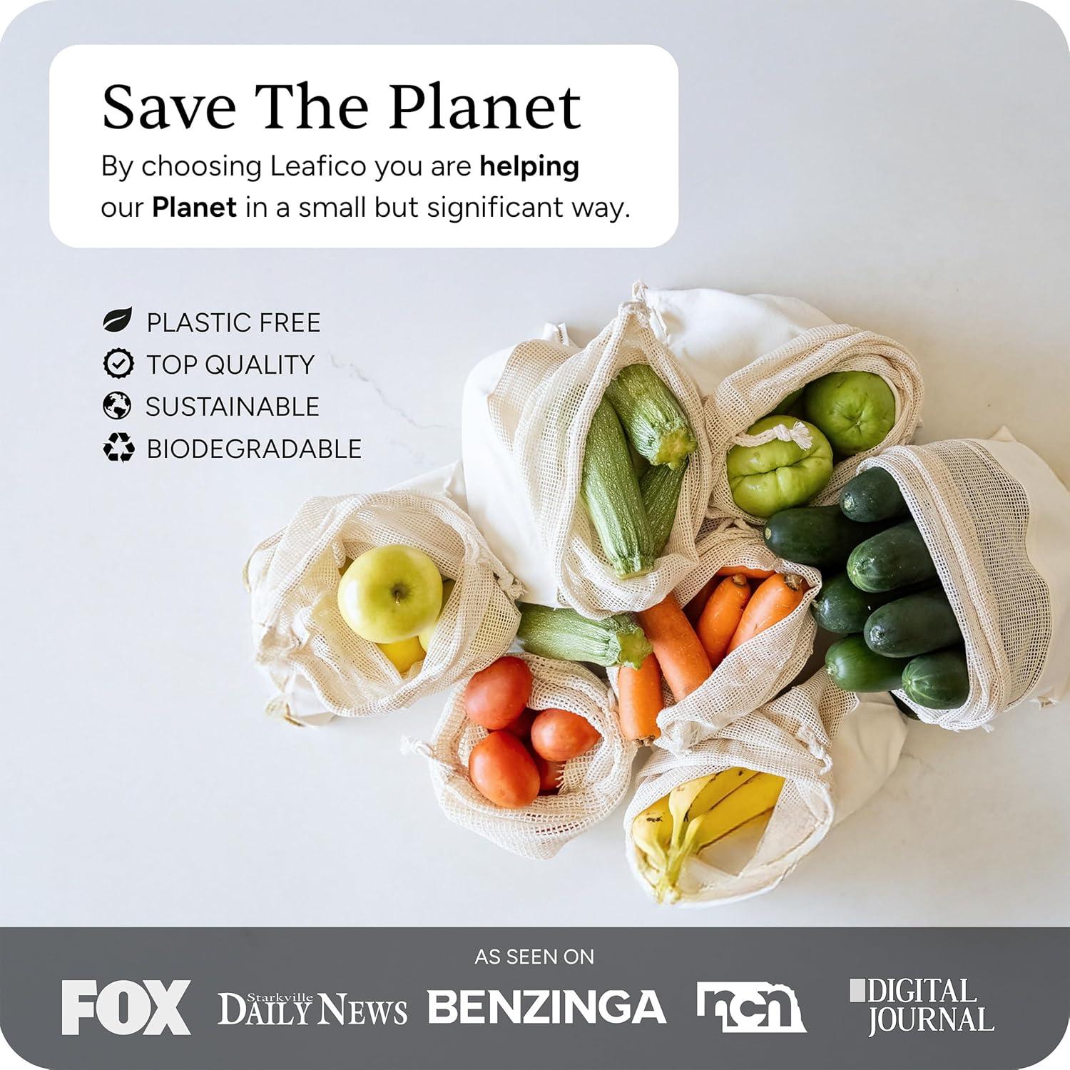 Bolsas Reutilizables Leafico 100% Algodón Híbrido 8 Pcs