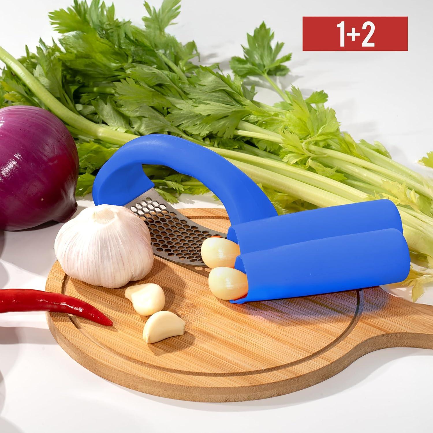 Prensa de Ajo Acero Inoxidable Li&Zhao con Pelador Azul