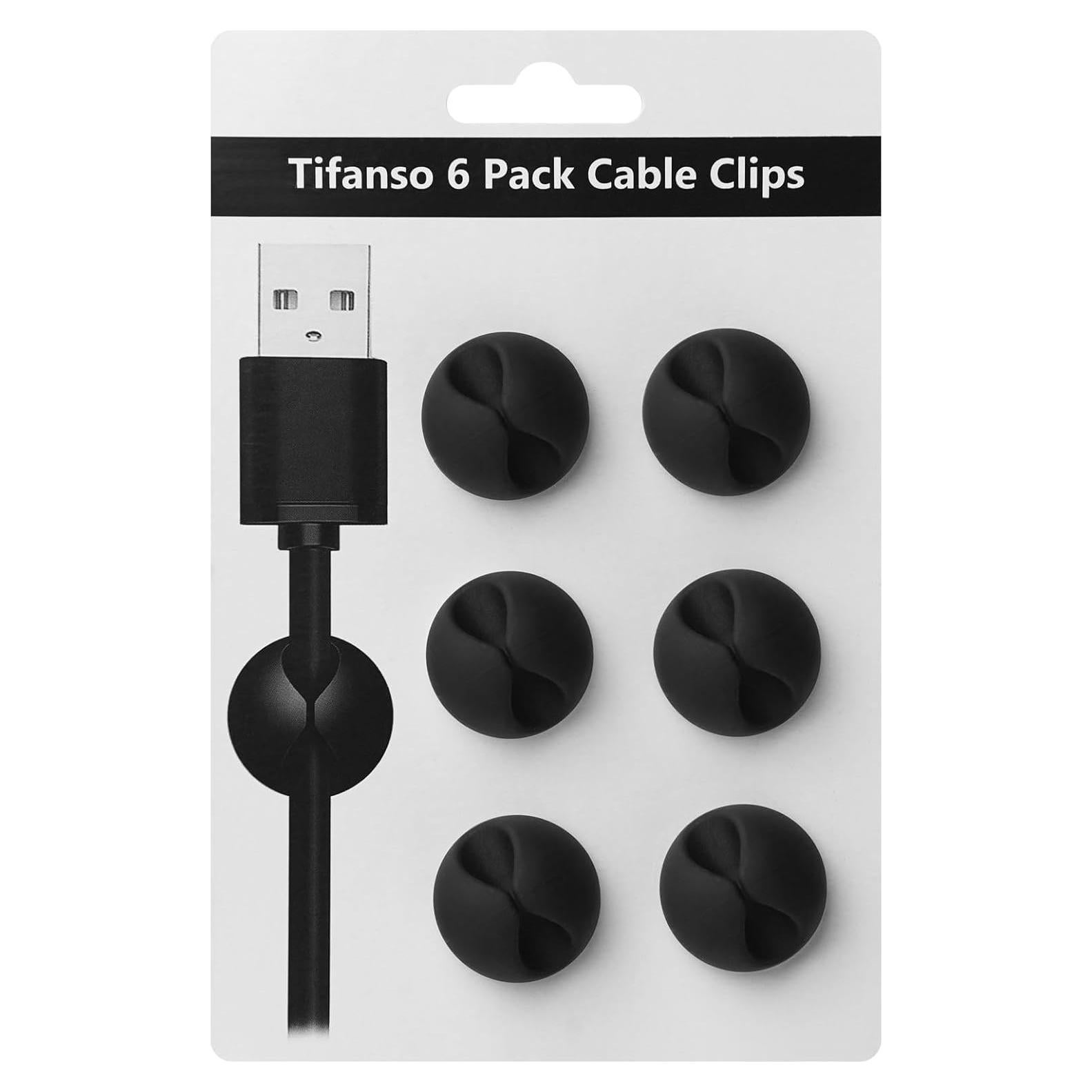 Clips de Cable Adhesivos Tifanso 6PCS Negro Organizador
