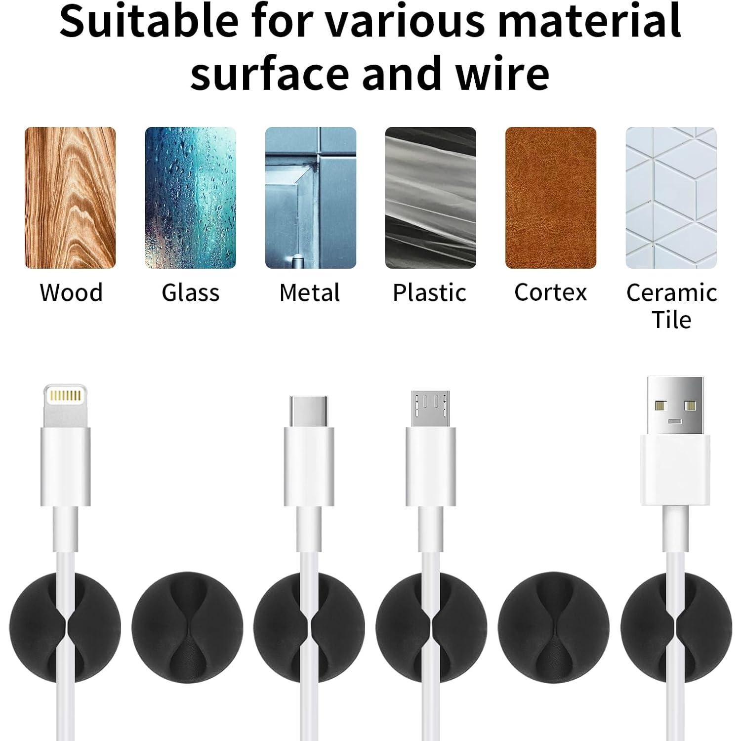 Clips de Cable Adhesivos Tifanso 6PCS Negro Organizador