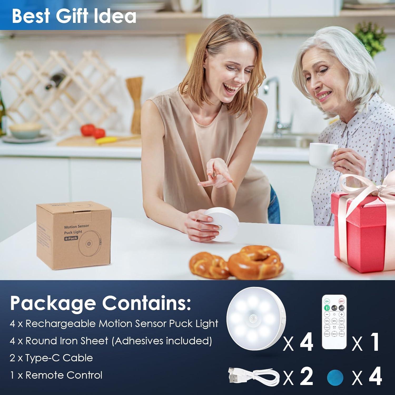 Luz de Puck Inalámbrica YLXS con Sensor de Movimiento - Paquete de 4