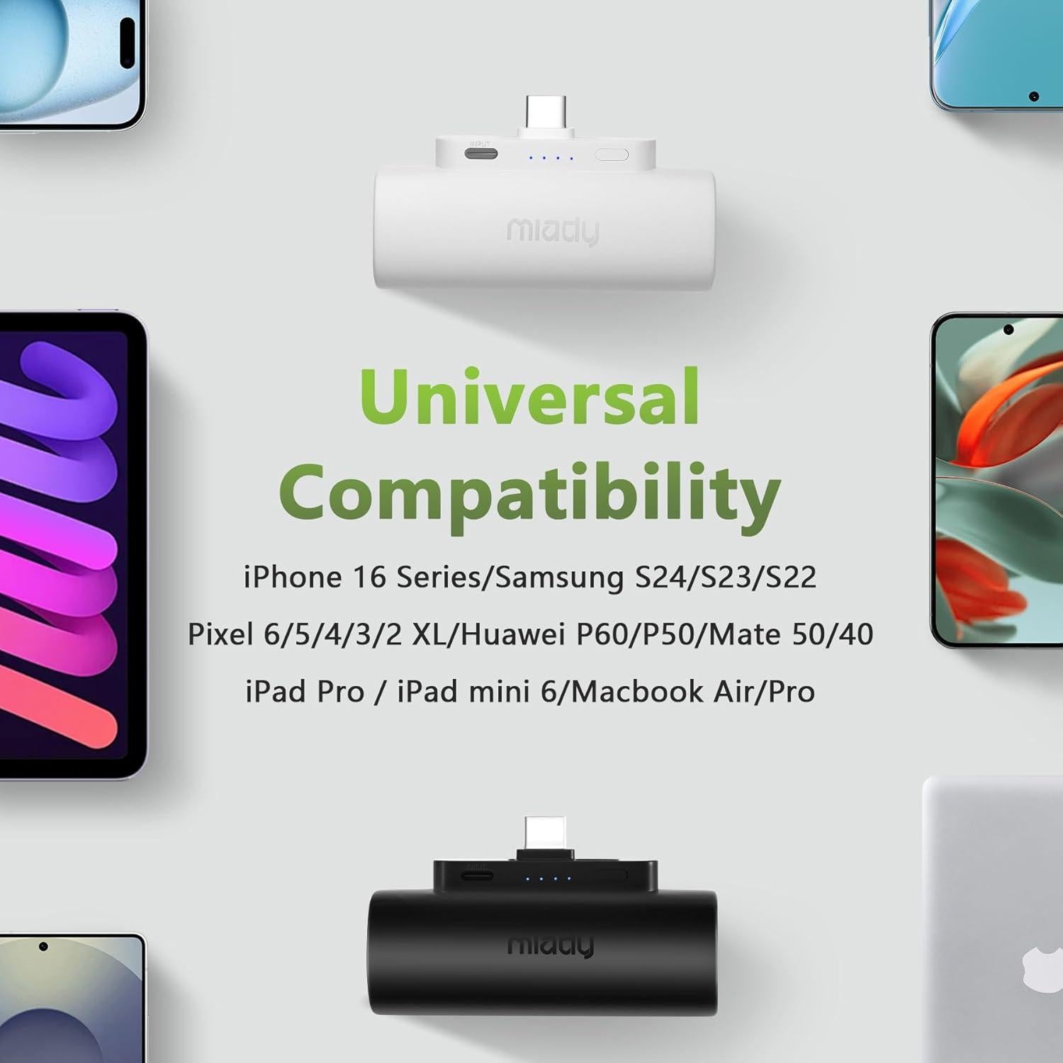 Cargador Portátil Miady 5000mAh USB-C Carga Rápida 2-Pack