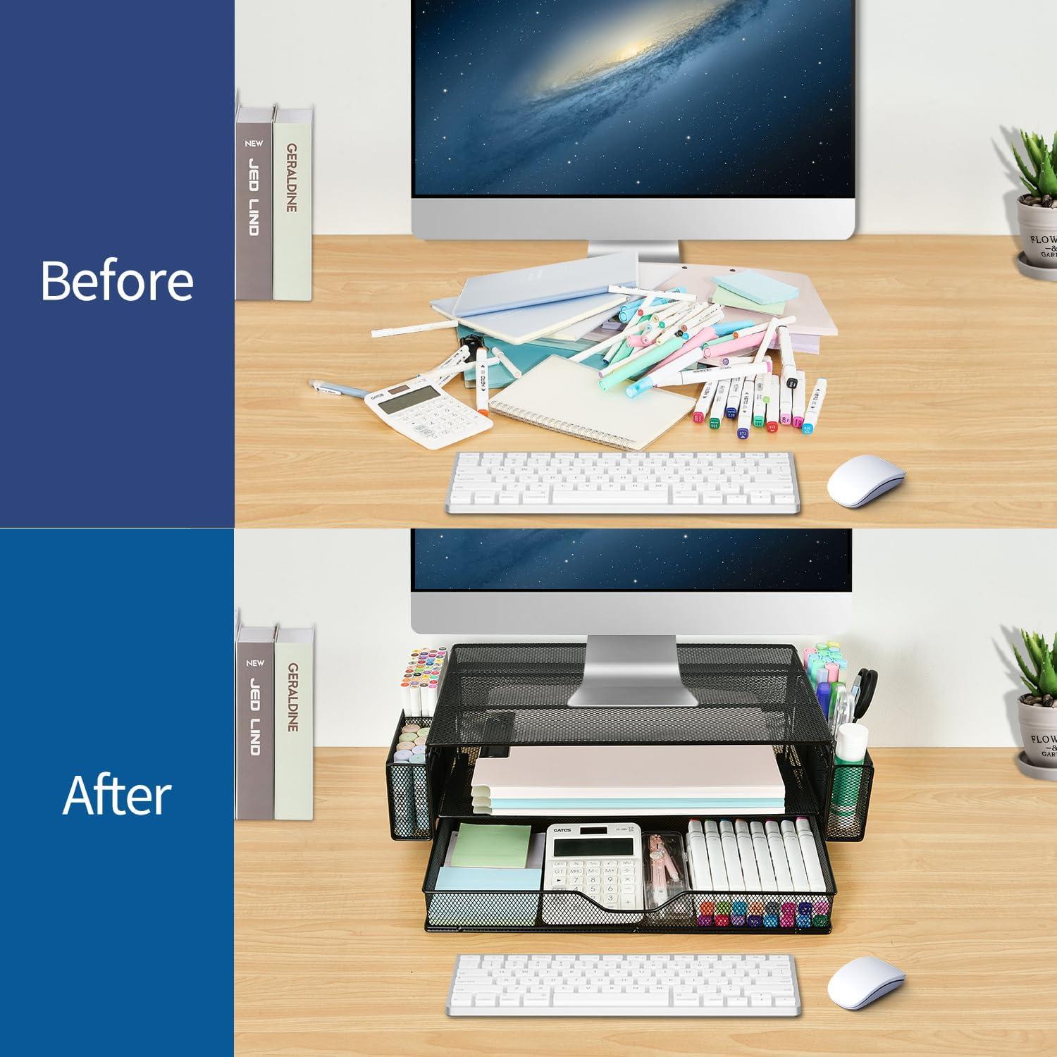 Soporte para Monitor AUPSEN 2 Niveles con Cajón y Sujetapapeles