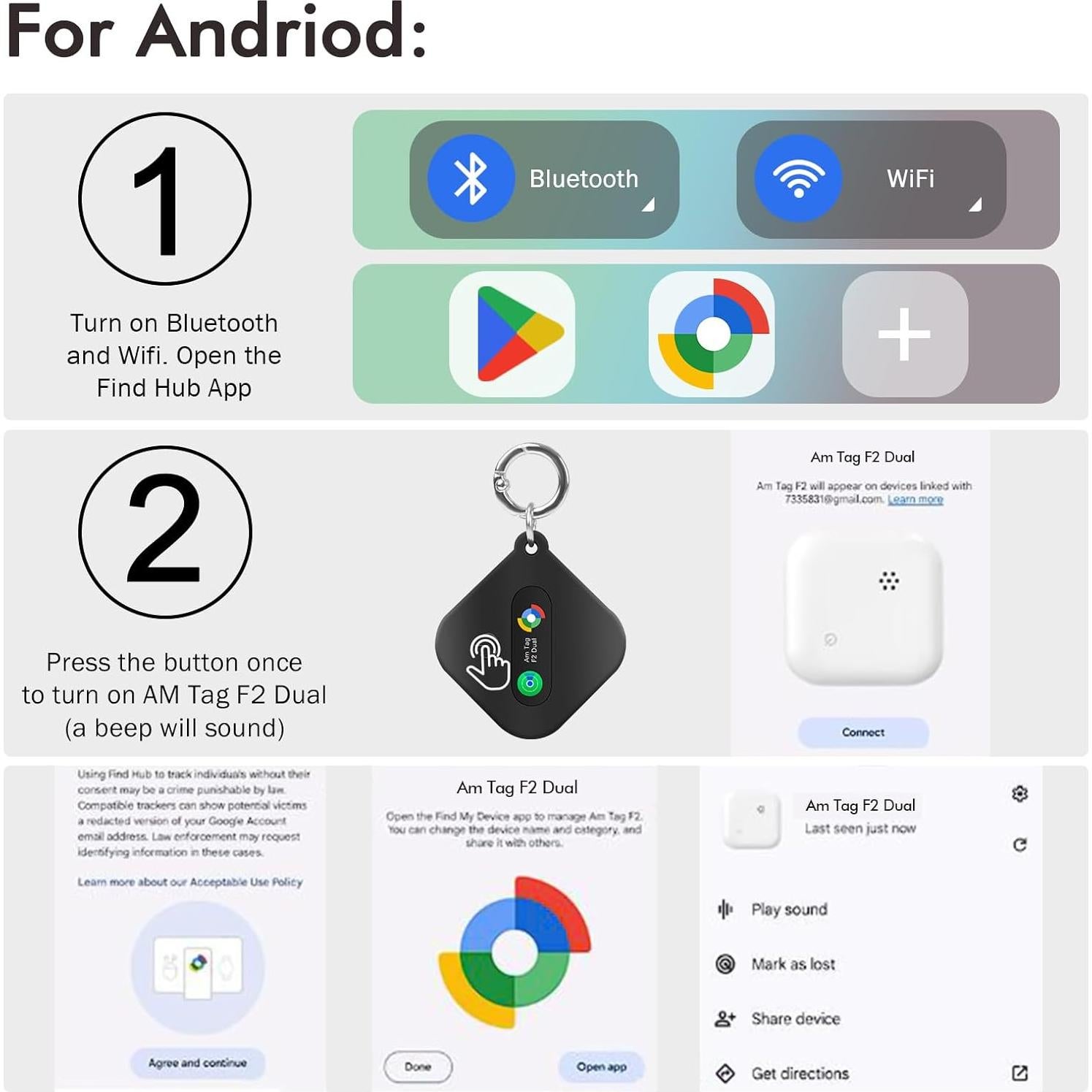 Rastreador Bluetooth eMjollRay para iOS y Android, IP67