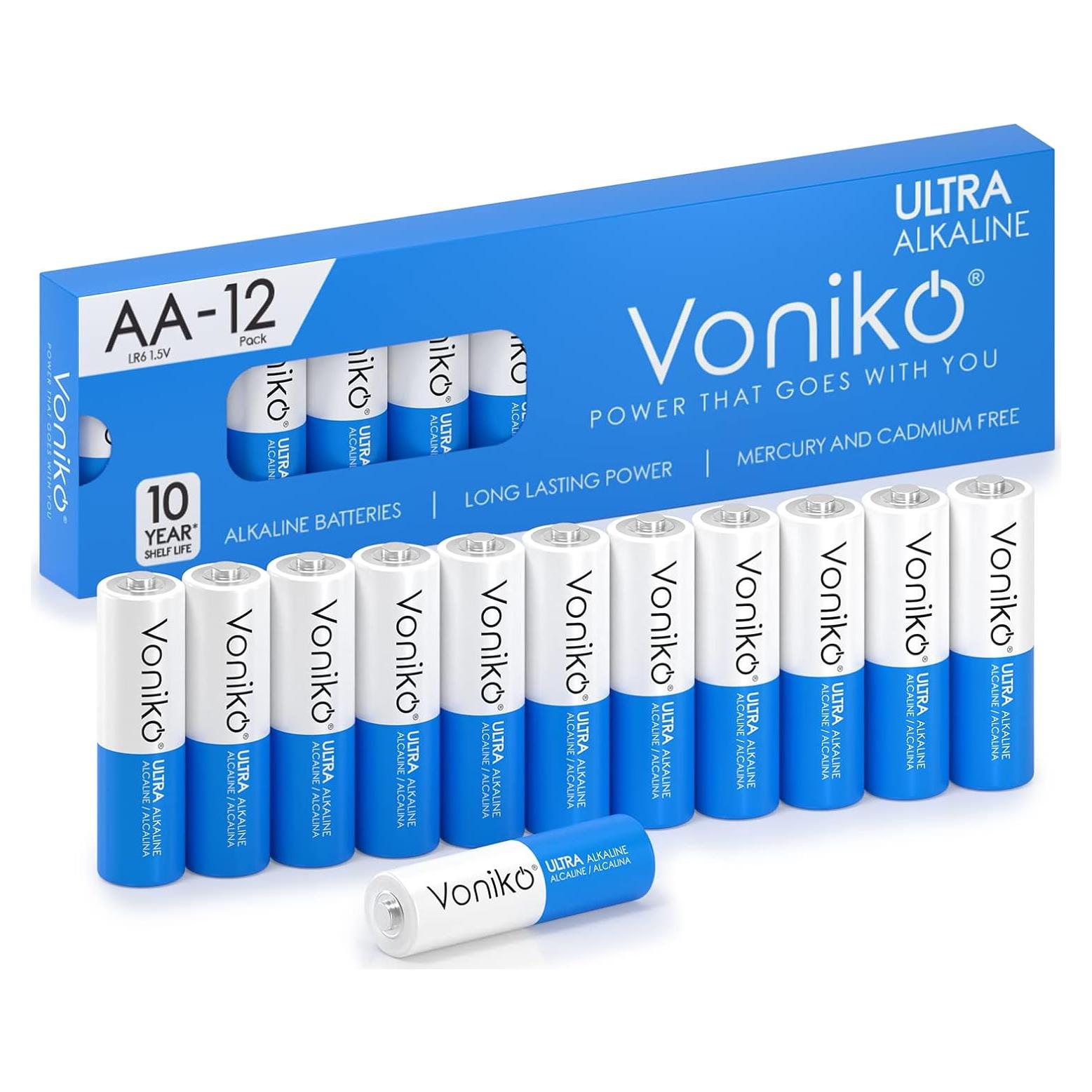 Pilas AA Alcalinas Voniko - Paquete de 12 - Ultra Duraderas