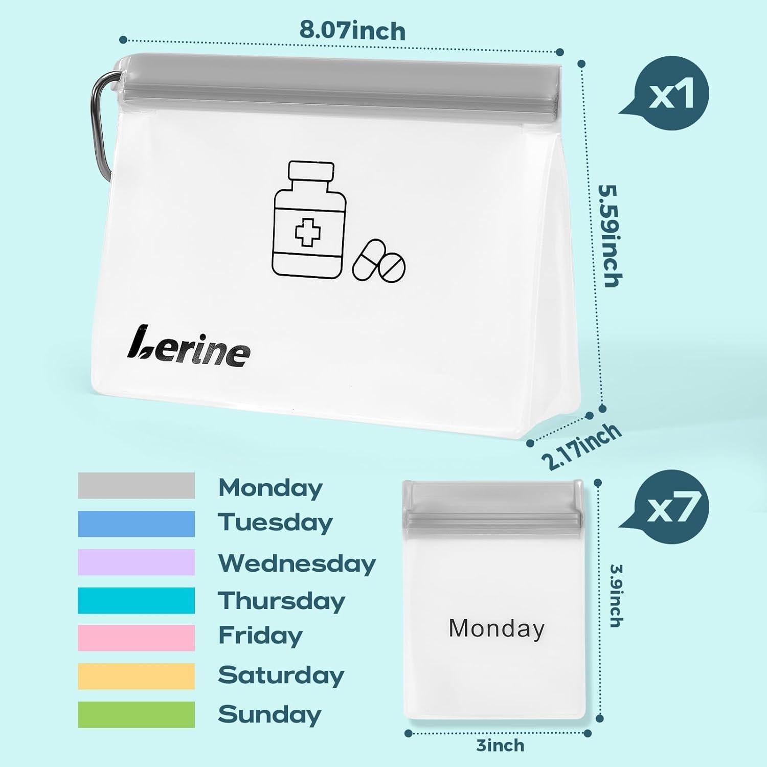Organizador de Pastillas Lerine 7 Bolsas Reutilizables Multicolor
