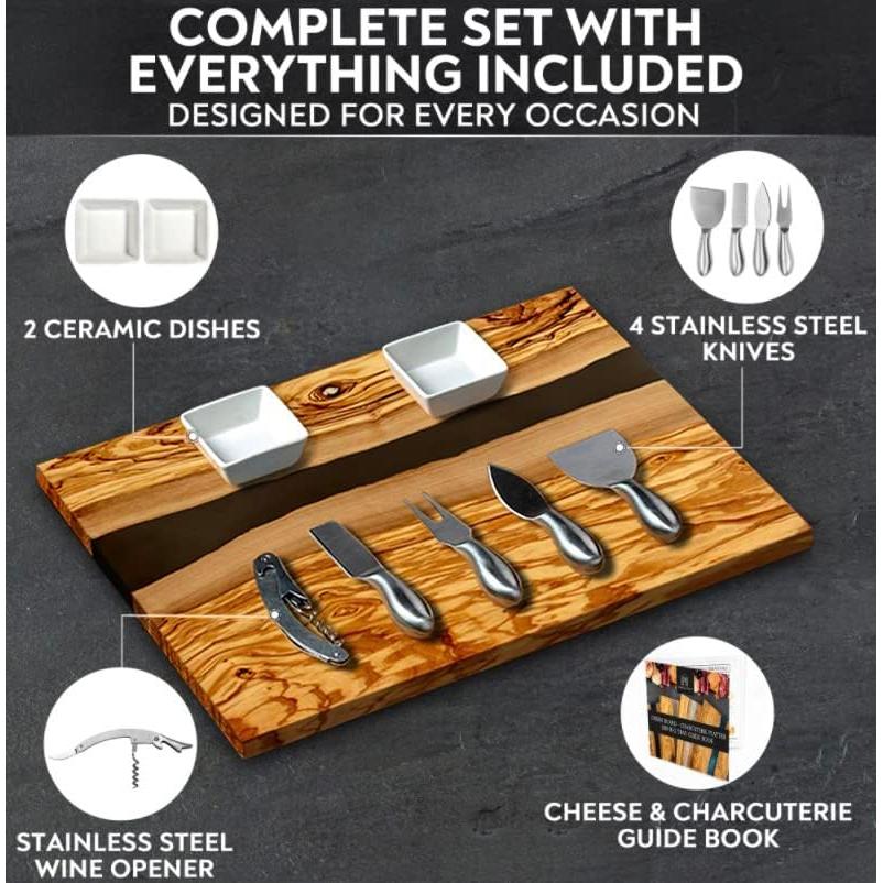 Juego de Tabla de Queso y Charcutería Parkway Home - Madera de Olivo 40x30cm