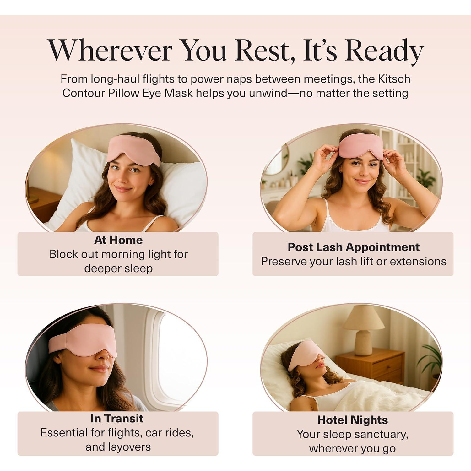 Kitsch Contour Pillow Eye Mask – Softer Than Silk Eye Mask for Sleeping, Blindfold Sleep Masks for Women & Men, No Eye Pressure, Lightweight, Eye Care, Travel Essentials - Blush