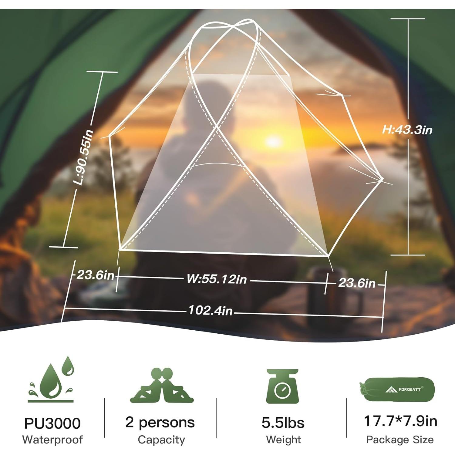 Carpa de Camping Forceatt 2 Personas Impermeable Ultraligera