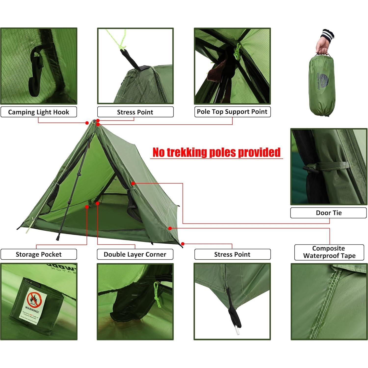 Carpa Ultraligera para 2 Personas Underwood Aggregator Verde