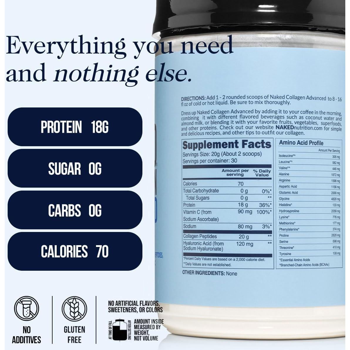 Colágeno Avanzado NAKED - Polvo Hidrolizado 600g con Vitamina C