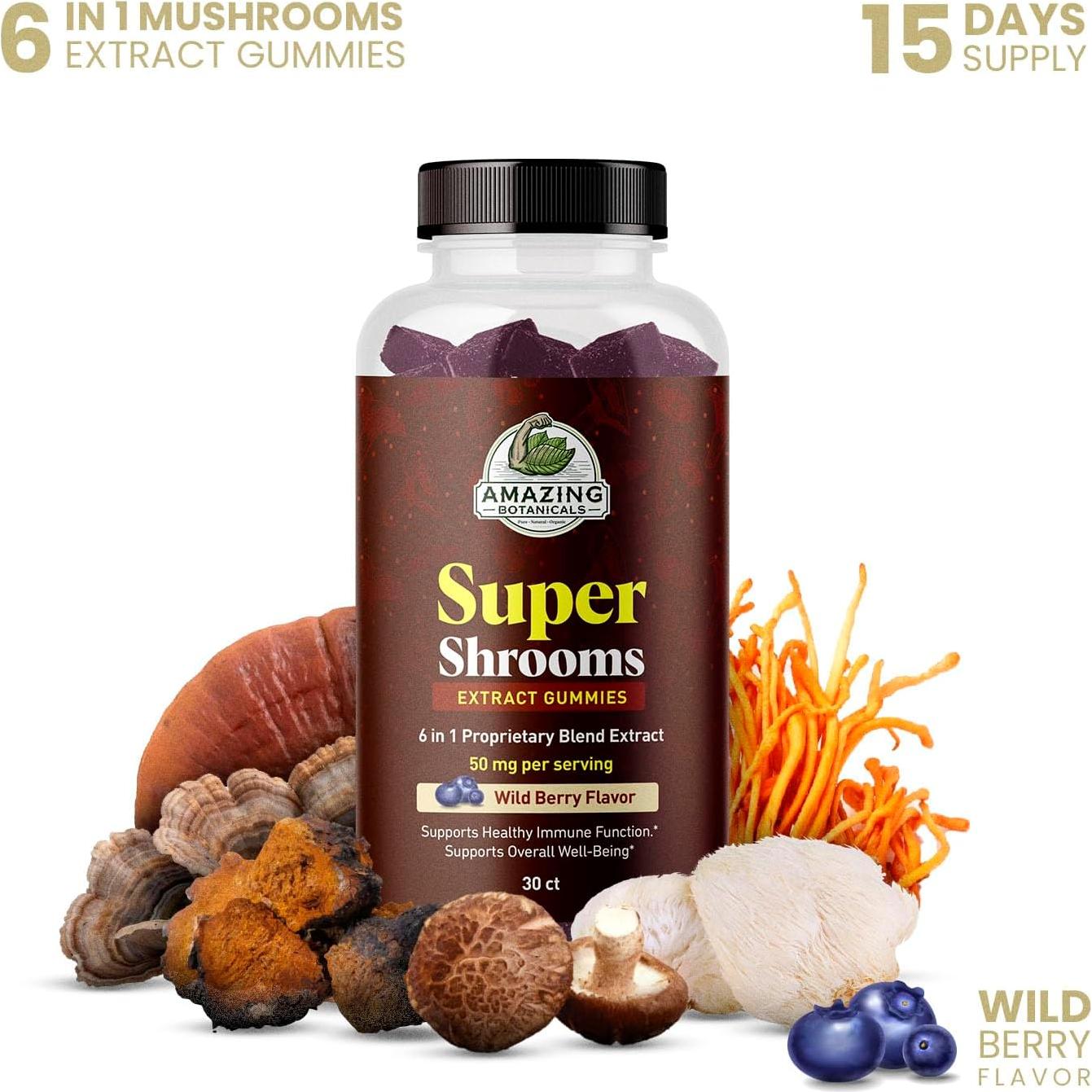 Suplemento de Hongos Orgánicos 6 en 1 Amazing Botanicals - 30 Gummy