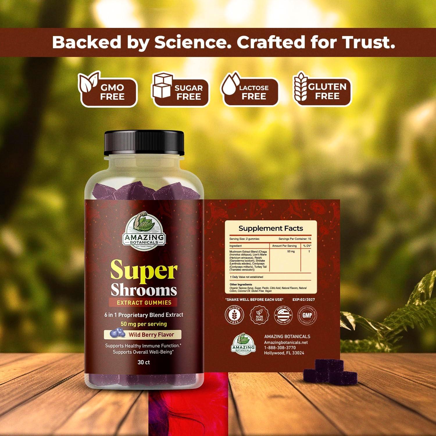 Suplemento de Hongos Orgánicos 6 en 1 Amazing Botanicals - 30 Gummy