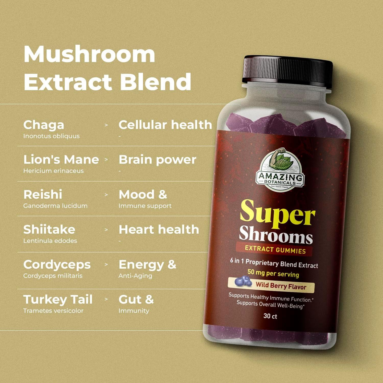 Suplemento de Hongos Orgánicos 6 en 1 Amazing Botanicals - 30 Gummy