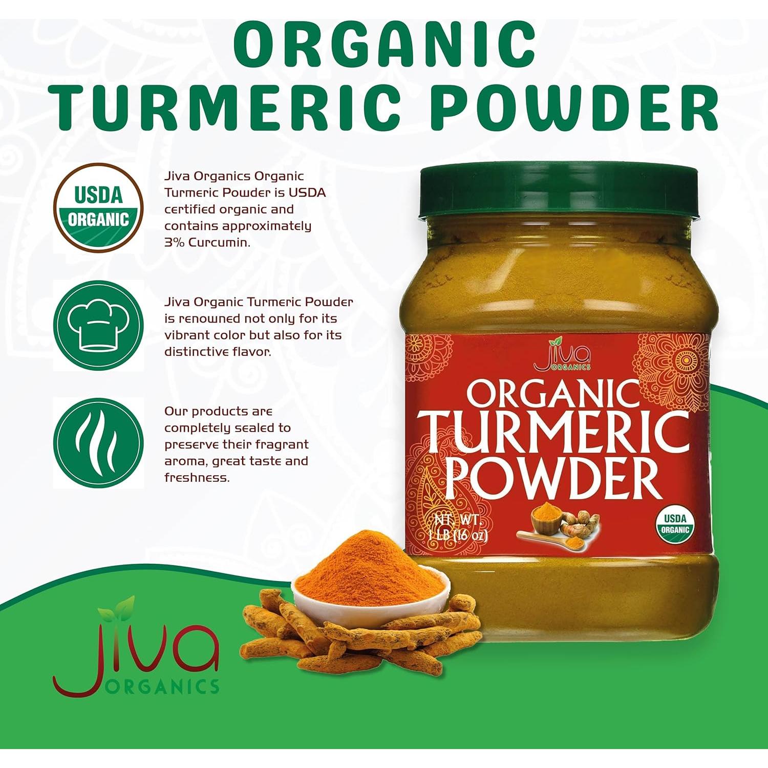 Polvo de Cúrcuma Orgánica Jiva Organics 450g - Alto Contenido de Curcumina