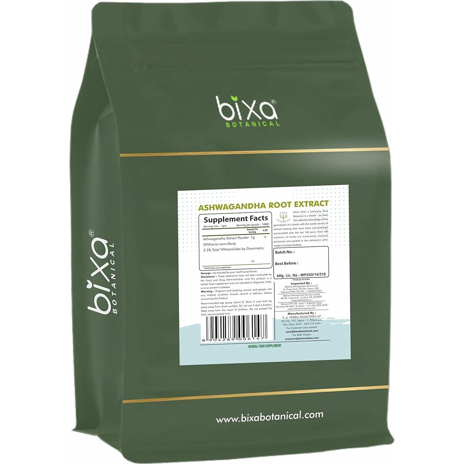Extracto Seco de Raíz de Ashwagandha Bixa Botanical 996.5g 2.5%
