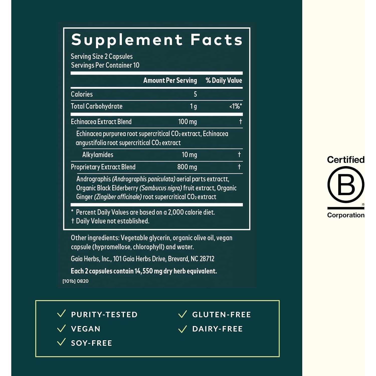 Suplemento Inmunológico Gaia Herbs Defensa Rápida - 20 Cápsulas Veganas