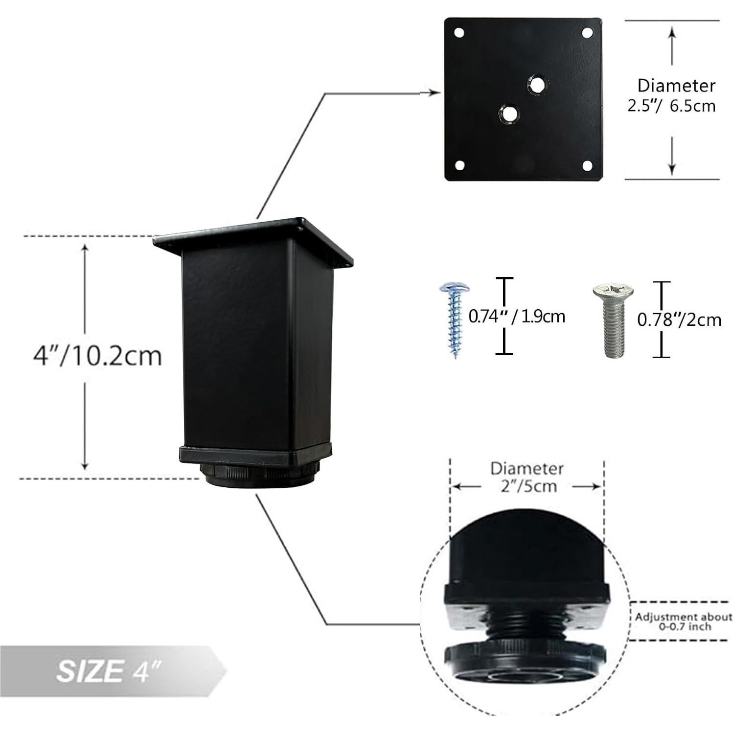 Piernas de Mueble Metálicas Ajustables QLLY 10.2 cm - Juego de 4