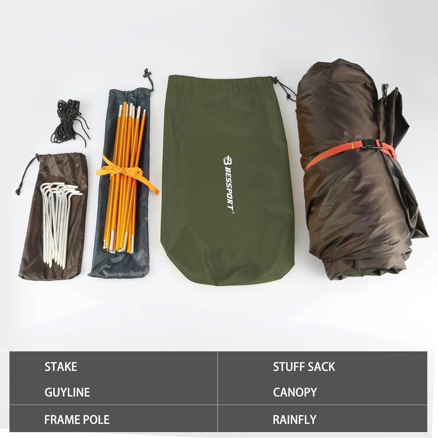 Tienda de Camping Bessport 2 Personas Impermeable Verde Oscuro