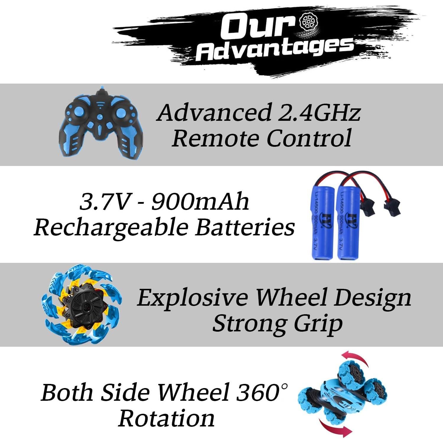 Coche de Control Remoto RC Doble Cara 360° LED Azul