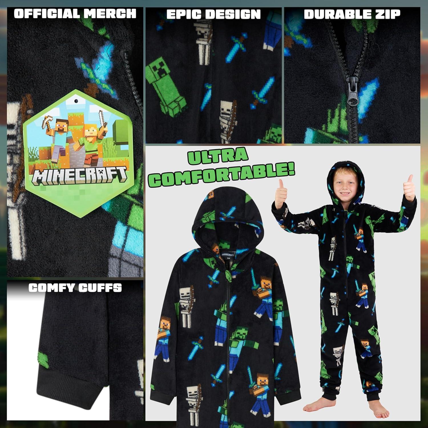 Pijama de una pieza Minecraft para niños - Forro polar cálido 5-6 años