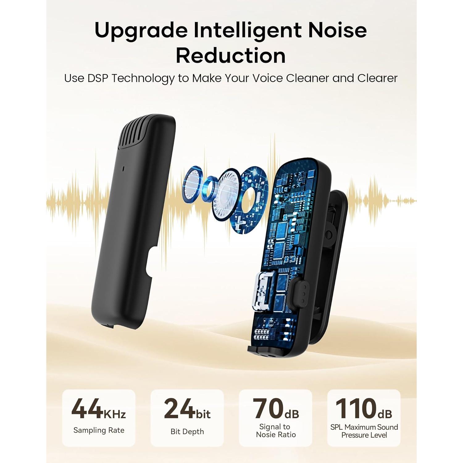 Micrófono Lavalier Inalámbrico CZOCPOS con Estuche, 36H Batería