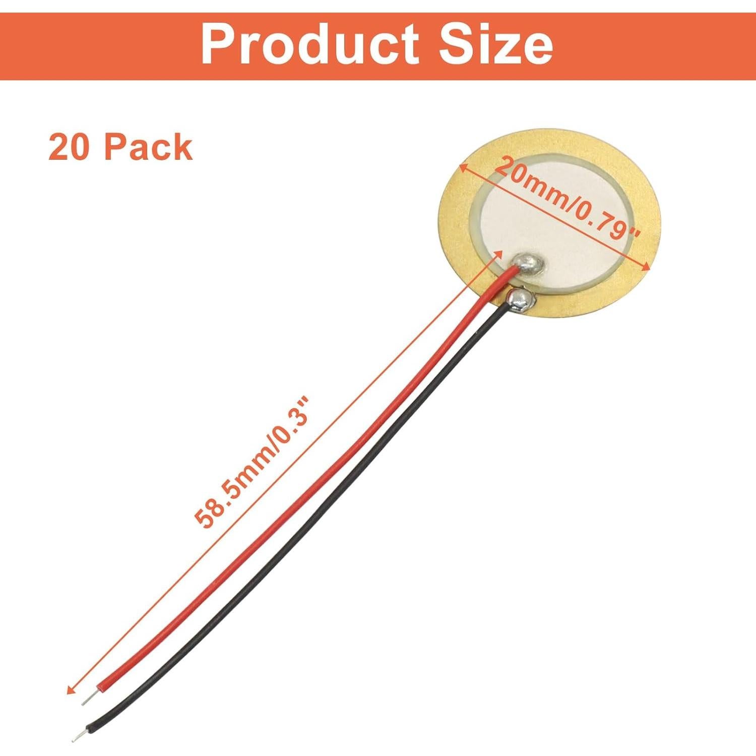 Paquete de 20 Discos Piezo 20mm con Cables - Micrófono Pickup