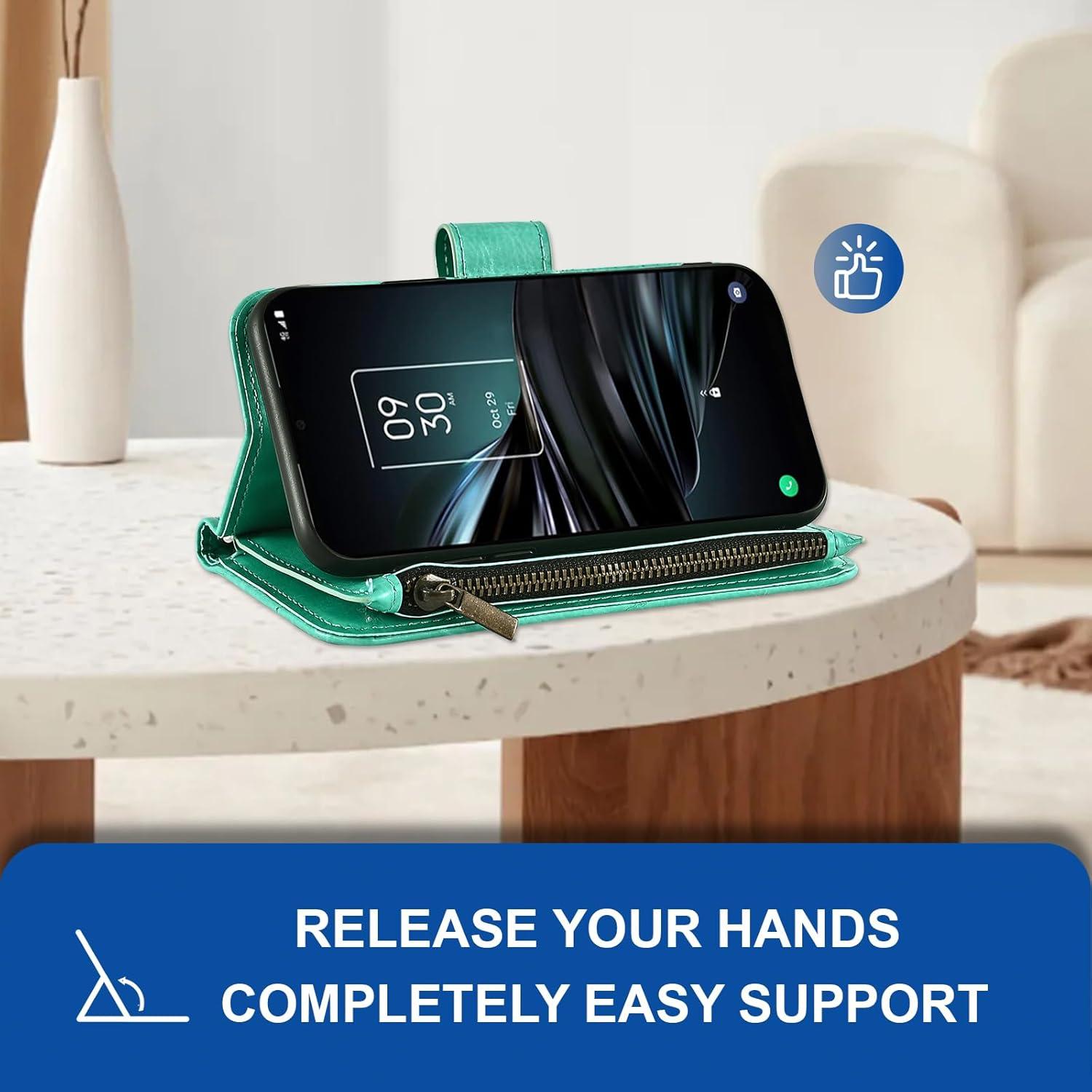 Funda Asuwish Flip Verde para Alcatel TCL A3X A600DL con Cartera