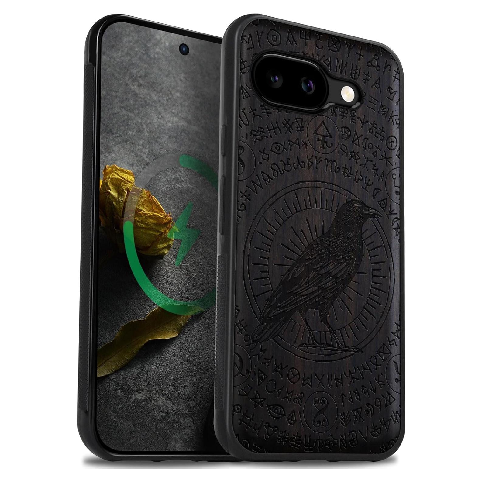 Funda de Madera Carveit para Google Pixel 9a - Cuervo Negro