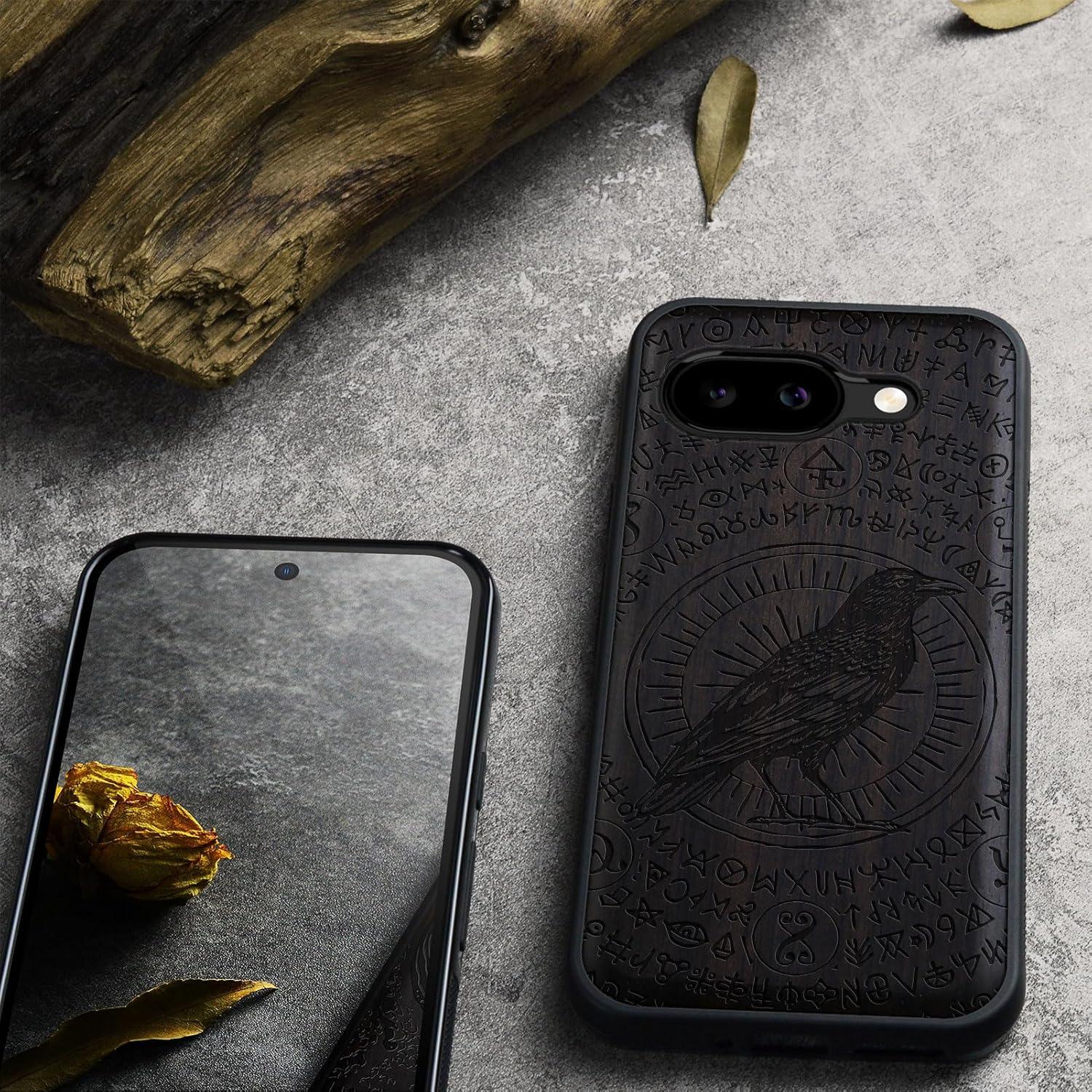 Funda de Madera Carveit para Google Pixel 9a - Cuervo Negro