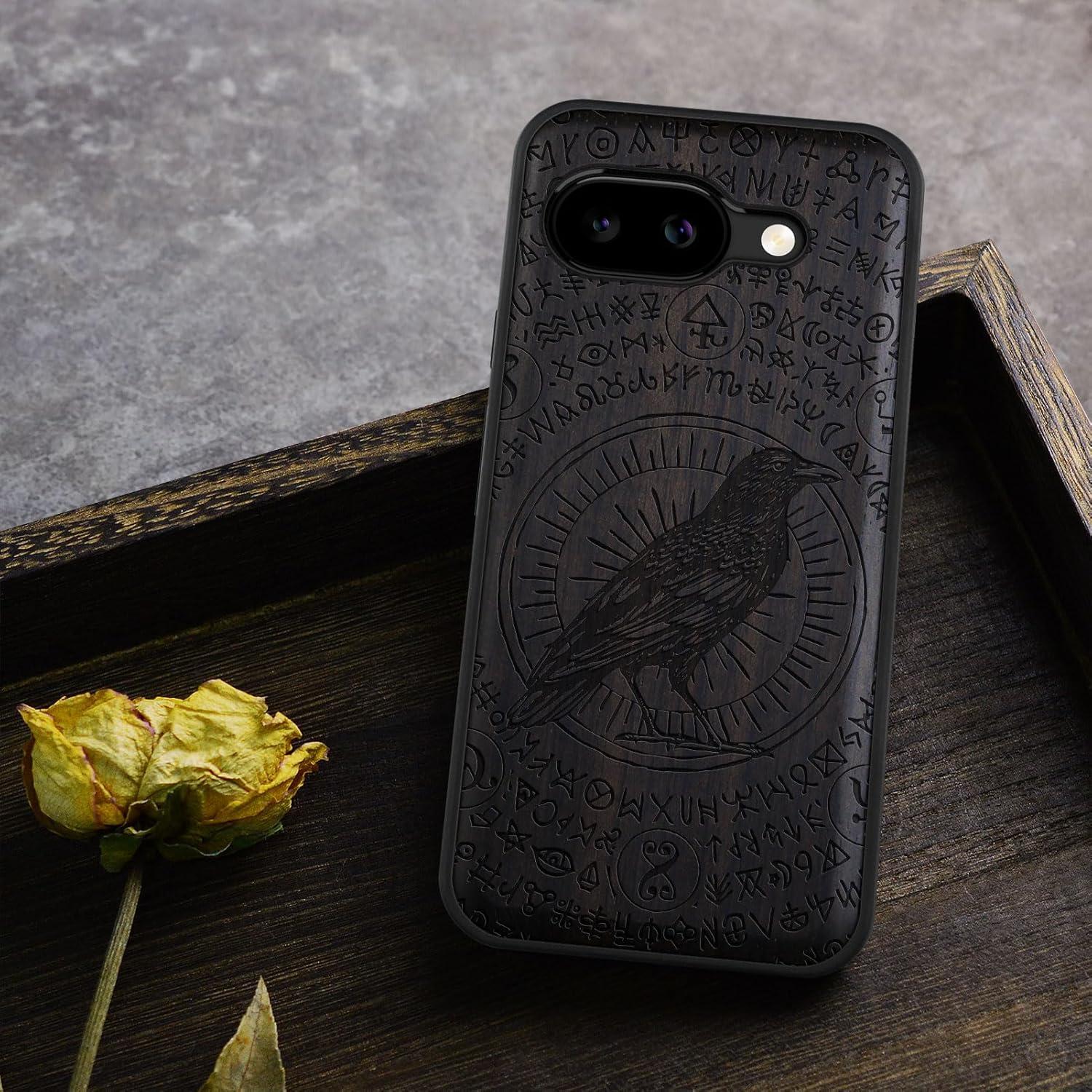 Funda de Madera Carveit para Google Pixel 9a - Cuervo Negro