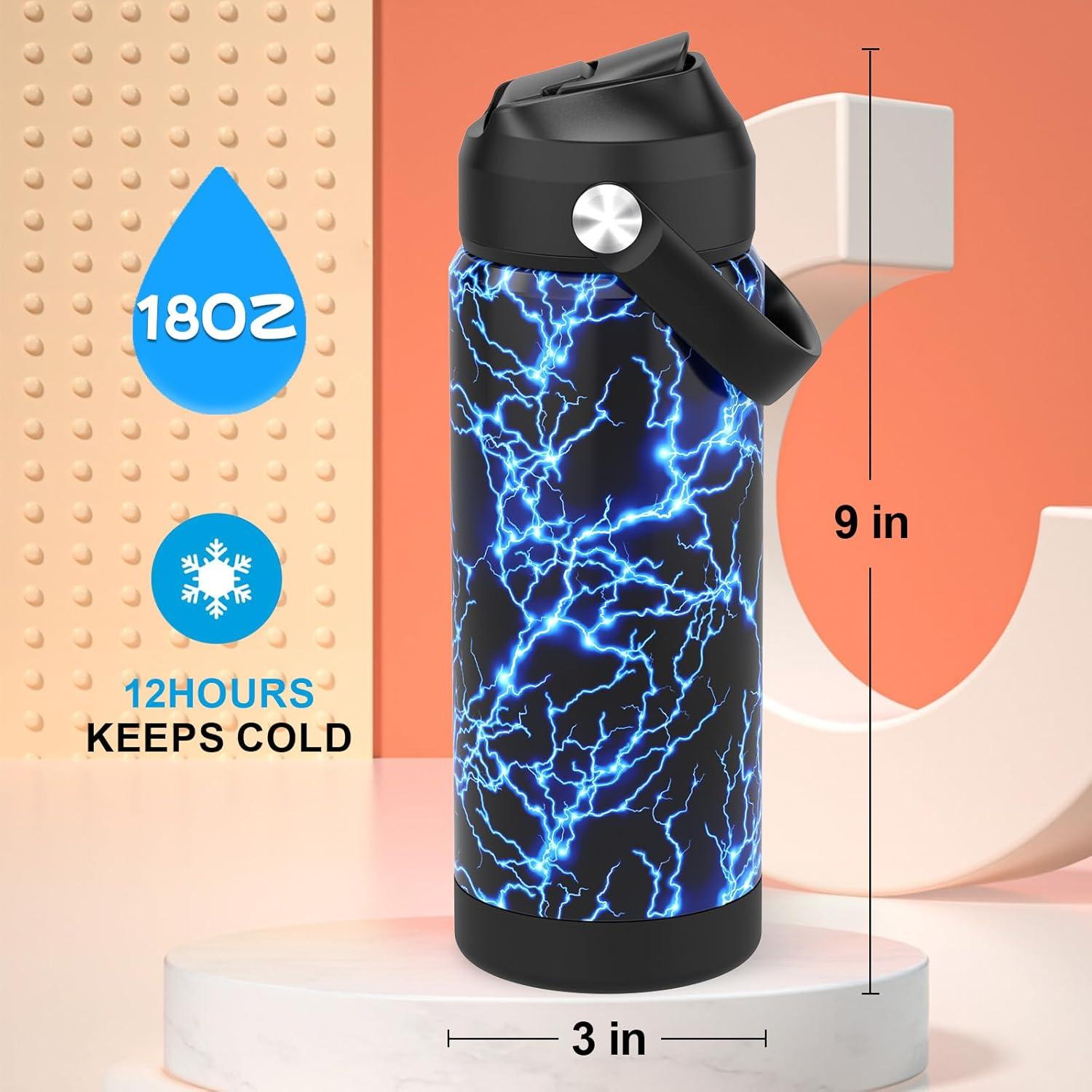 Botella de Agua Infantil Ntswasd 550ml Acero Inoxidable Rayo