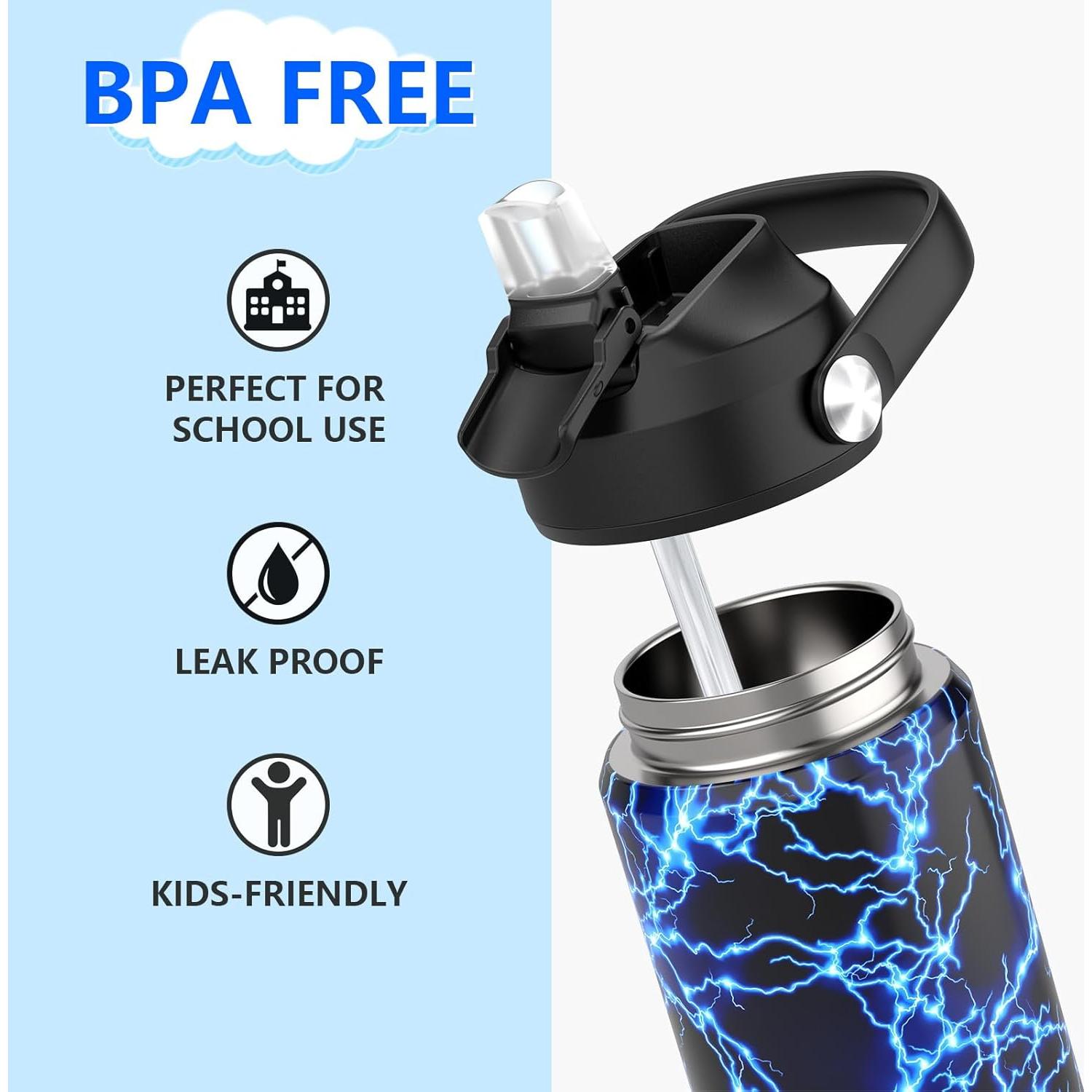 Botella de Agua Infantil Ntswasd 550ml Acero Inoxidable Rayo