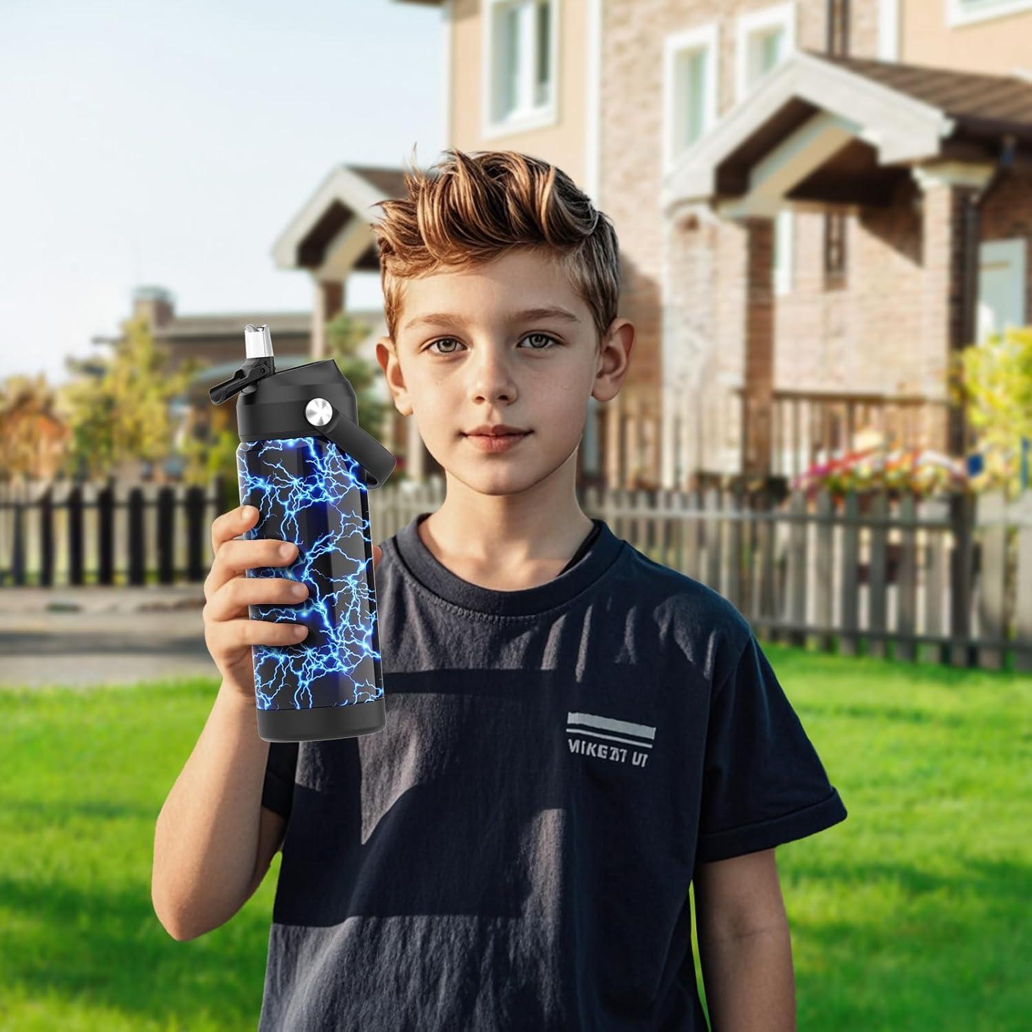 Botella de Agua Infantil Ntswasd 550ml Acero Inoxidable Rayo