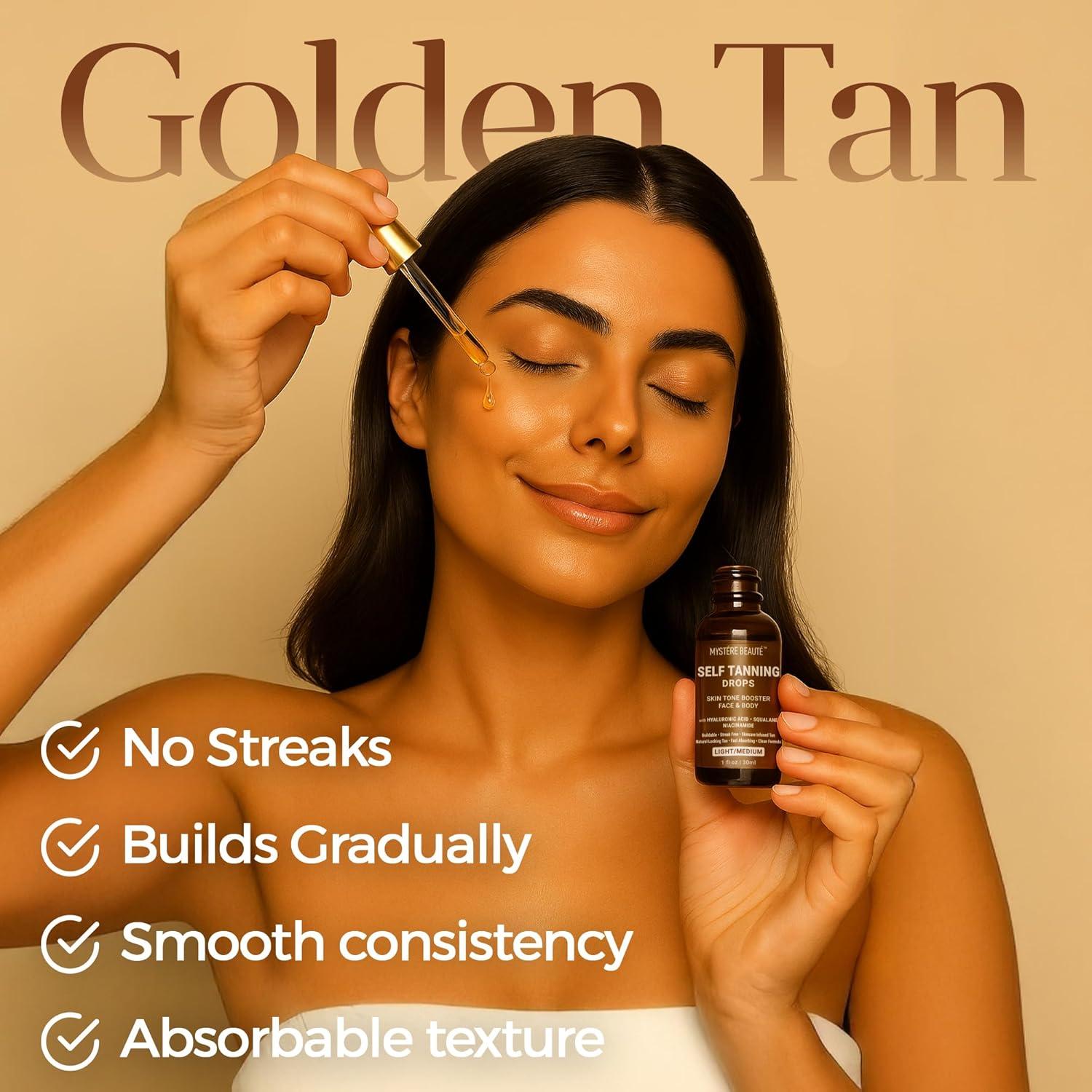 Gotas de Bronceado Hidratantes MYSTERE BEAUTE 29.57 ml Claro/Medio