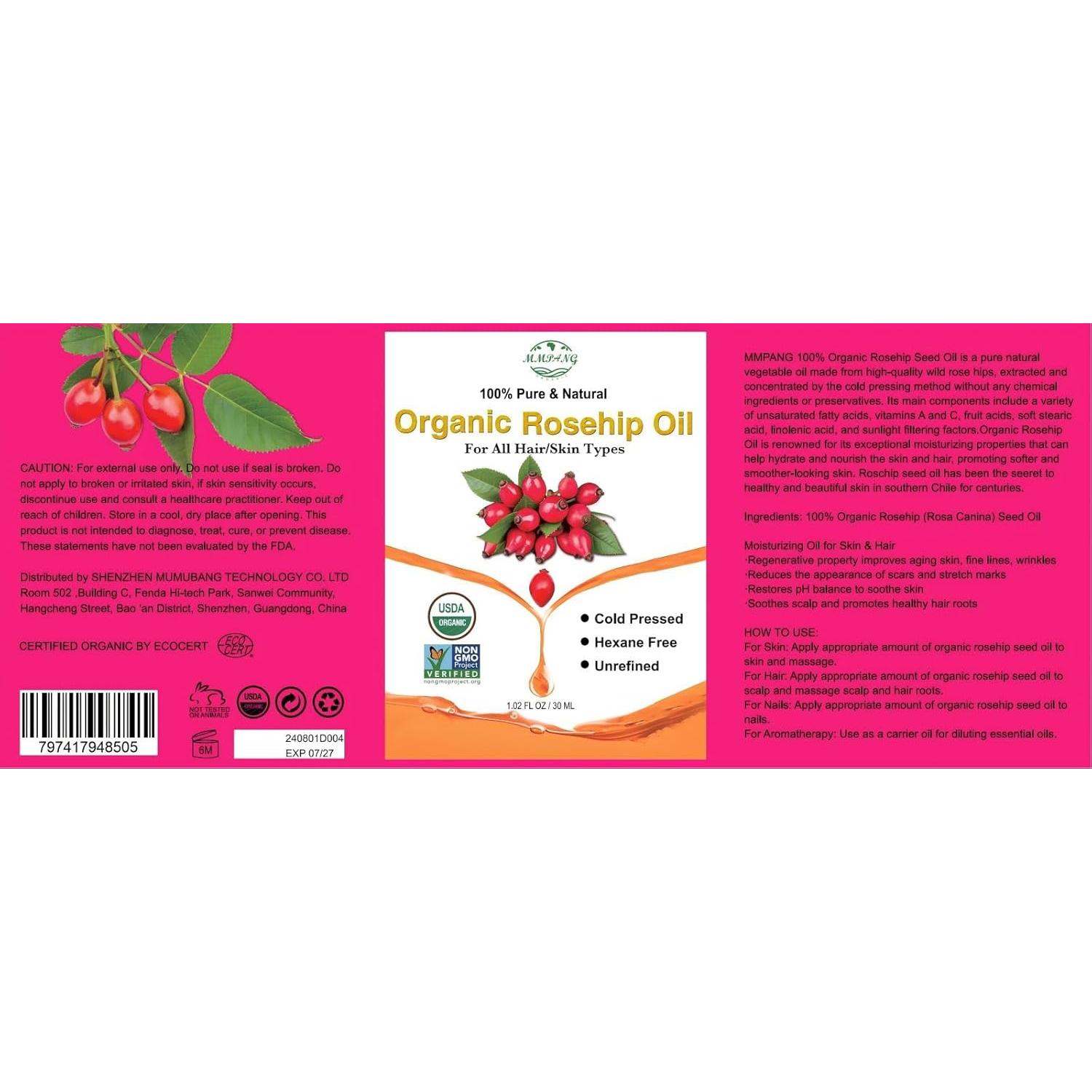 Aceite de Rosa Mosqueta Orgánico MMPANG 30ml Antienvejecimiento